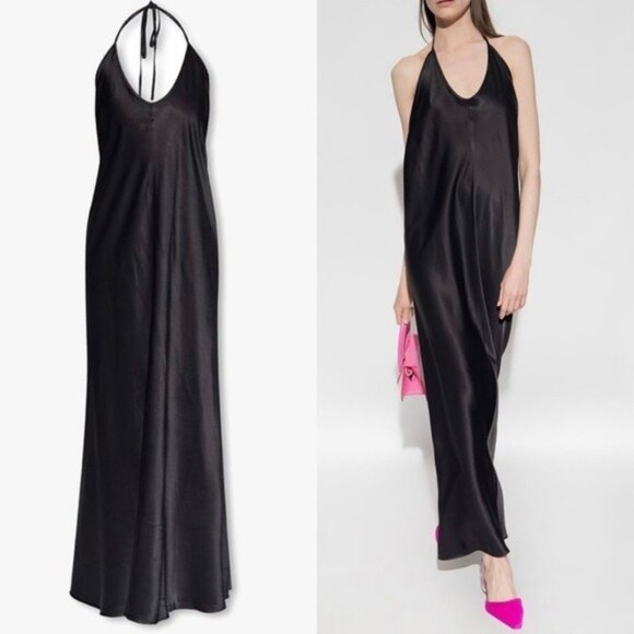 NWT Birgitte Herskind Timo Silk Maxi Slip Dress 40 Black 8 Maternity Friendly - Picture 10 of 10